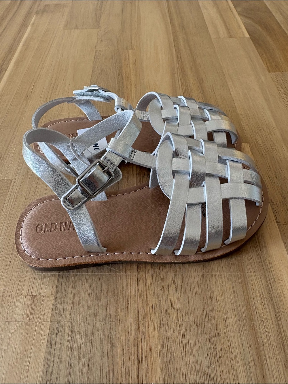 Old Navy Metallic Silver Toddler Girl Velcro Woven Sandals